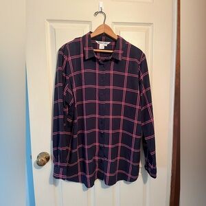 WinterSilks 100% Silk Navy and Pink Blouse